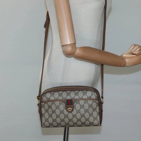GUCCI GG Supreme Web Sherry Line Bag PVC Beige Gold - Picture 14 of 16